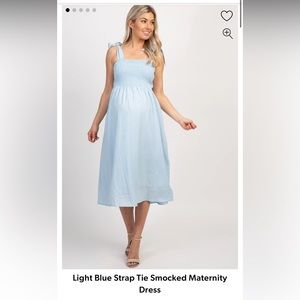 Light Blue Strap Tie Smocked Maternity Dress